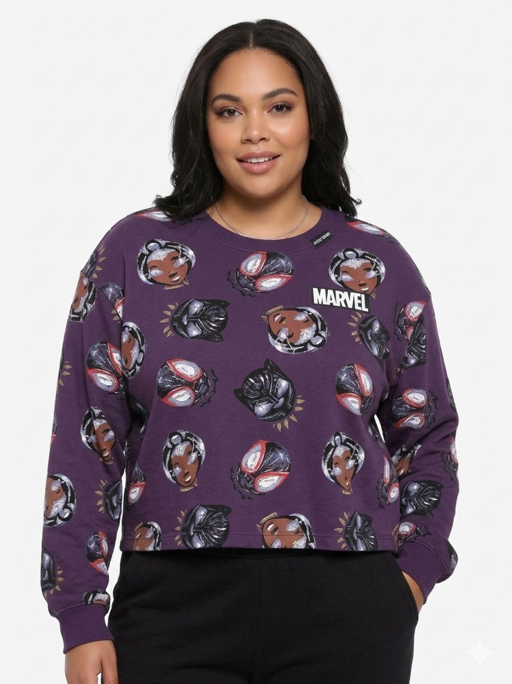 Marvel Black Panther Artist Series Cropped Sweatshirt XL Purple Wakanda NWT